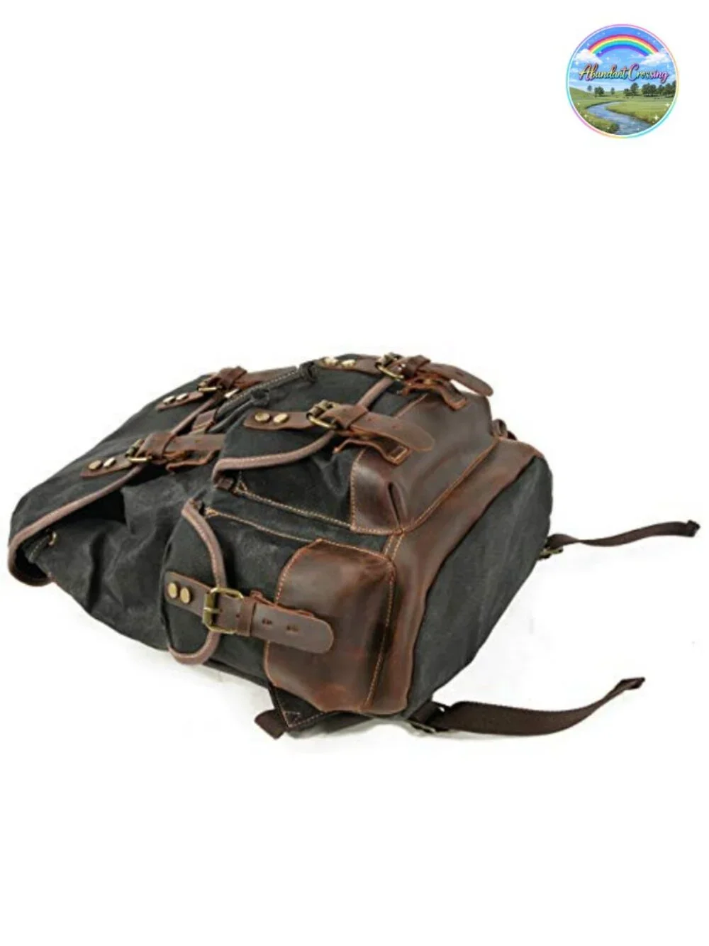 Vintage Men's Genuine Leather Waxed Canvas Travel Backpack, 22L Daypack